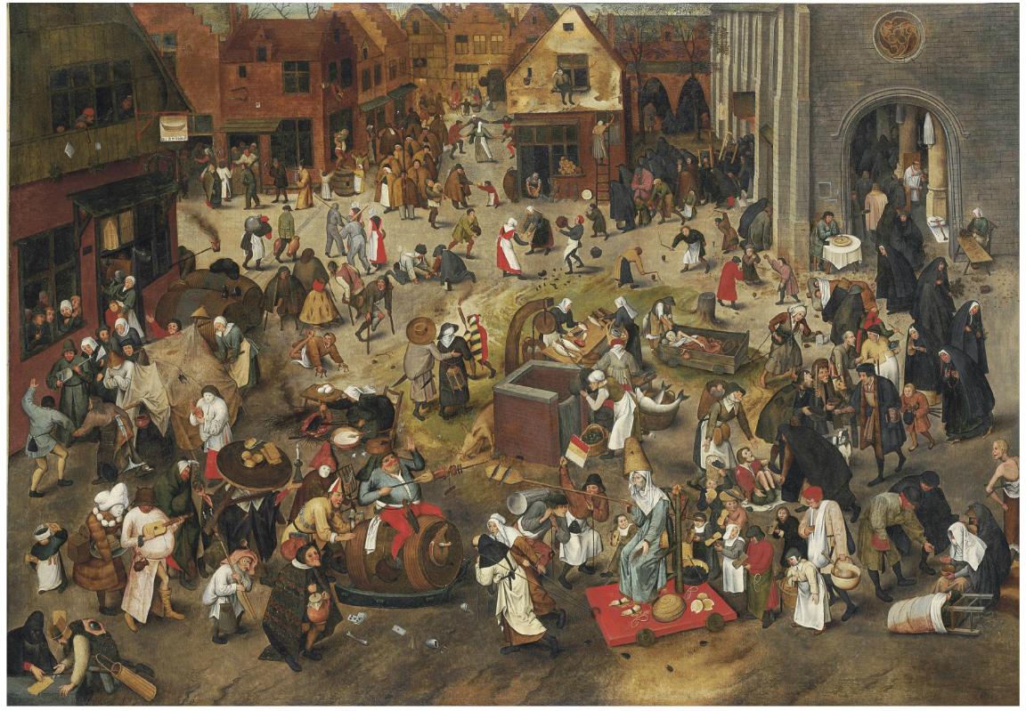 У роботах кінця 1550-х років Брейгель з невідомою раніше мистецтву послідовністю звертається до проблеми місця людини в світі