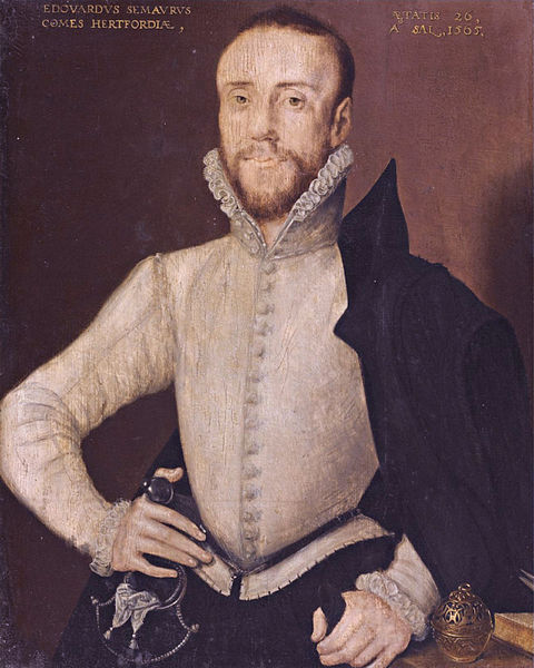 Edward Seymour, Earl of Hertford 1565, Attributed to Hans Eworth (1515 - +1574) Сеймур виховувався разом з принцом Едуардом, якому він доводився кузеном;  в 1547 році під час коронації Едуарда, був зведений у лицарське звання і отримав титул графа Хертфорді