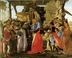 На святі на честь святого 20 січня 1474 року картину «Святий Себастьян» з великою урочистістю була розміщена на одному зі стовпів у флорентійській церкві   Санта-Марія-Маджоре   , Чим пояснюється її витягнутий формат