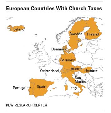 Той факт, що церковний податок ще існує, міг би здивувати американців, так як перша поправка до Конституції США забороняє державі збирати податки для релігійних груп