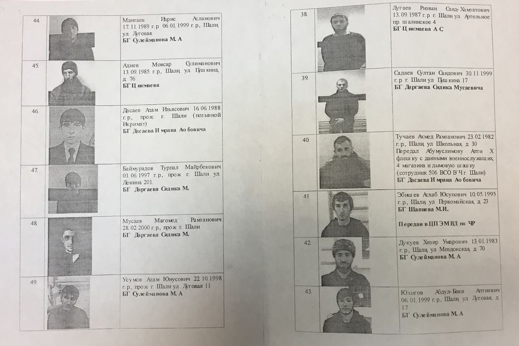 У розпорядженні Нової газети є ще одна поліцейська фототаблиця, в якій фігурують 67 жителів Чечні, затриманих в грудні минулого року і в січні цього року:
