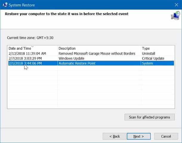 Якщо функція точка відновлення системи включена для вашого диска в Windows 10, то ви можете відновити Windows 10 на більш ранню дату, коли панель задач працювала