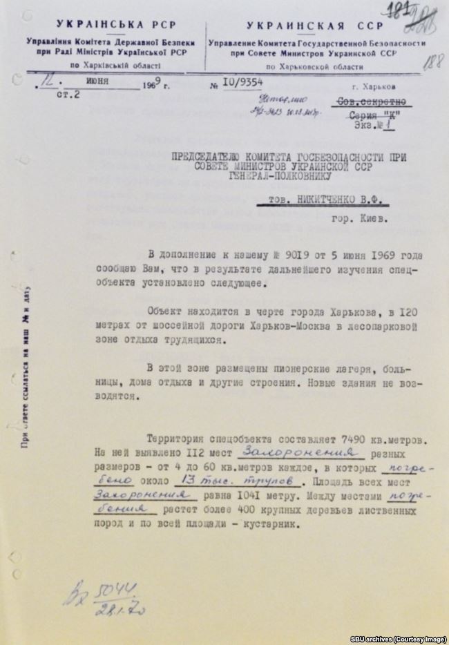 Могила іменується спецоб'єктом, причому Фещенко пропонує, знищивши її, побудувати на цьому місці навчальний заклад для співробітників КДБ