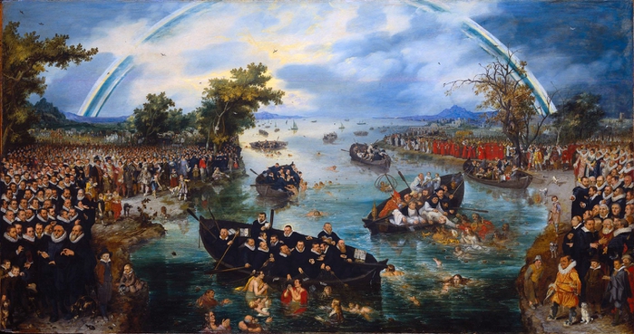 Fishing for Souls (1614,   Rijksmuseum   , Amsterdam)   (Одного разу Ісус Христос, проходячи по березі озера Галілейського, побачив два човни, причалені до берега, а рибалки на березі полоскали невода