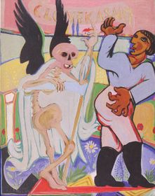 Еміл Філла «Людина і смерть», 1939 р   «Після війни в Салоні Топича проходило кілька виставок як творчих об'єднань, так і окремих художників, що працювали в стилі сюрреалізму