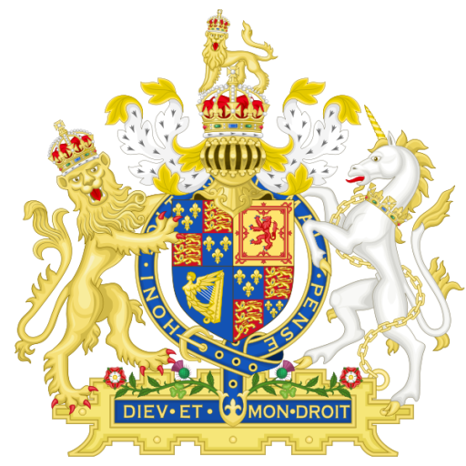 герба, в другу - герб Шотландії (червоний лев на золотому полі), в третю - герб Ірландії (золота арфа на синьому тлі)